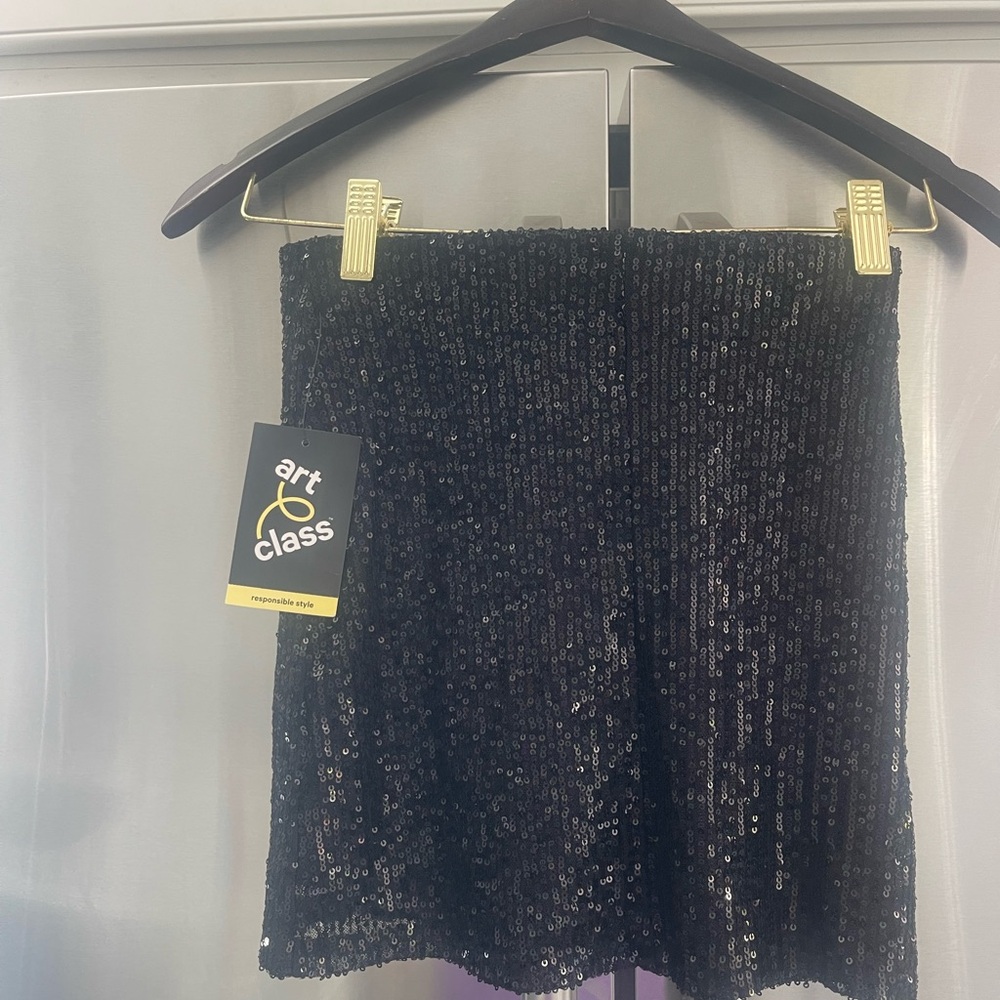 Girls Black sequin stretchy skirt